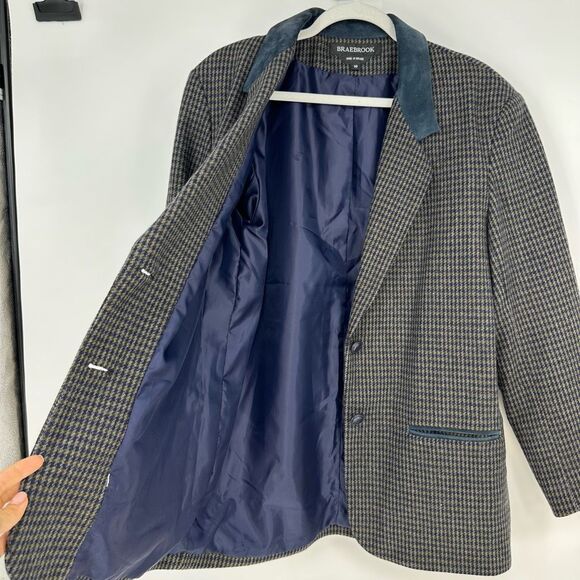 Vintage Braebrook Wool Plaid Blazer Suede Elbow Patch Size 10 Academia Preppy - Picture 3 of 12